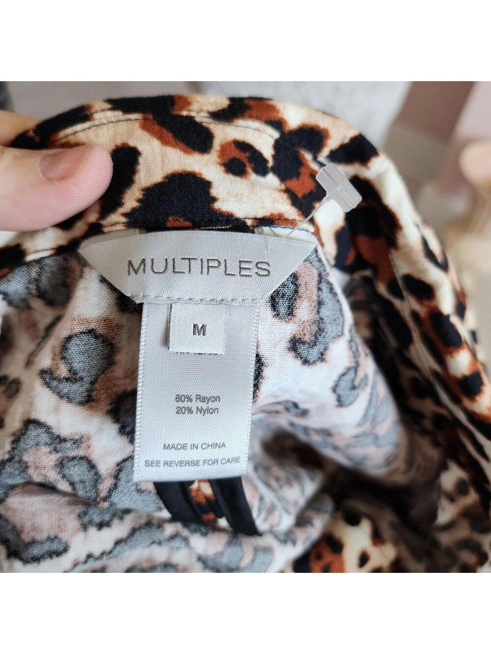 NWT Multiples Leopard Print Notch Collar Tucked Cuff 3/4 Sleeve Jacket M - Picture 7 of 9
